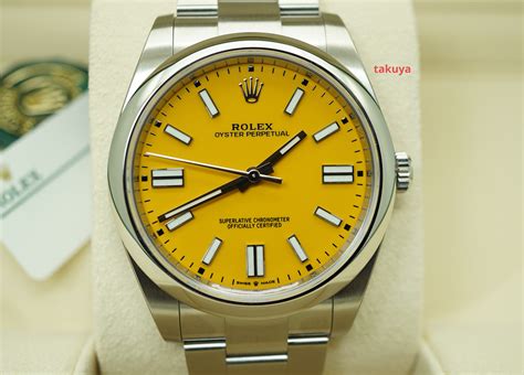 rolex yellow dial 41mm|Rolex oyster perpetual color chart.